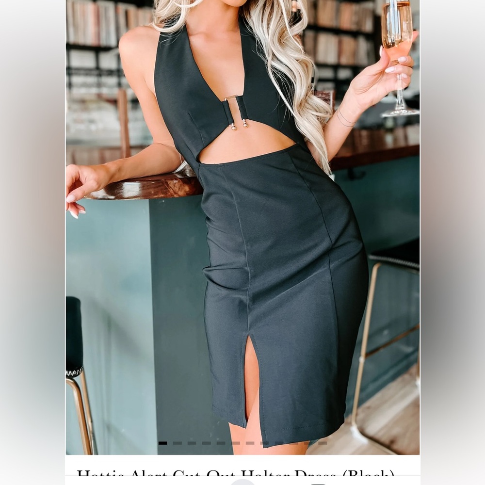 Nanamac cutout black halter dress